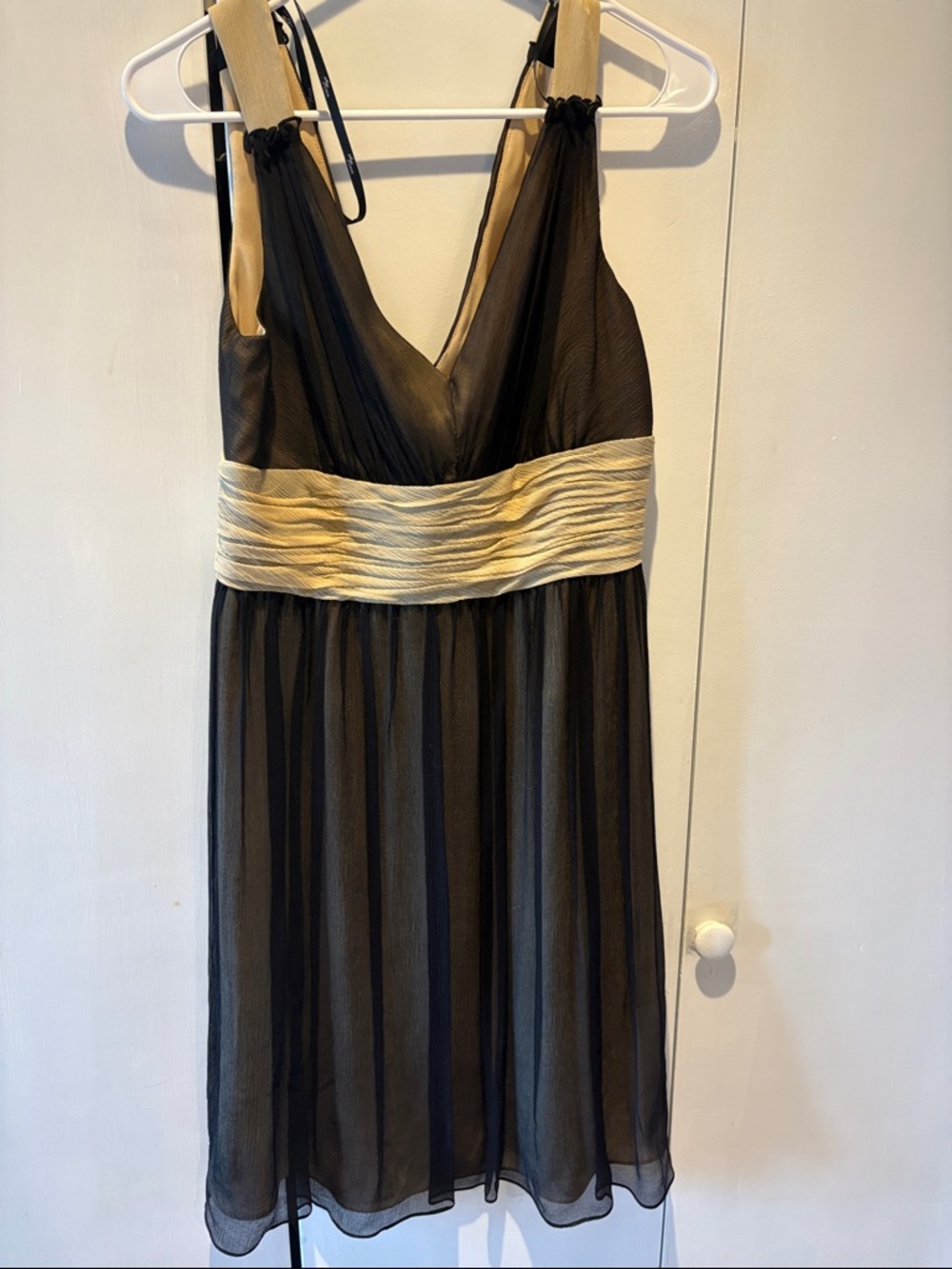 Suzi Chin for Maggy Boutique Black and Gold V-Neck Midi Dress